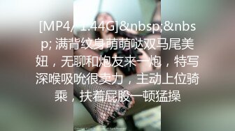 [MP4/ 1.44G]&nbsp;&nbsp; 满背纹身萌萌哒双马尾美妞，无聊和炮友来一炮，特写深喉吸吮很卖力，主动上位骑乘，扶着屁股一顿猛操